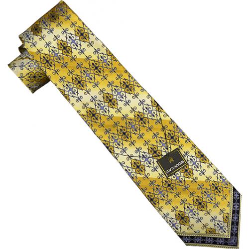 Stacy Adams Collection SA081 Mustard Gold / Cream / Black Artistic Design 100% Woven Silk Necktie/Hanky Set
